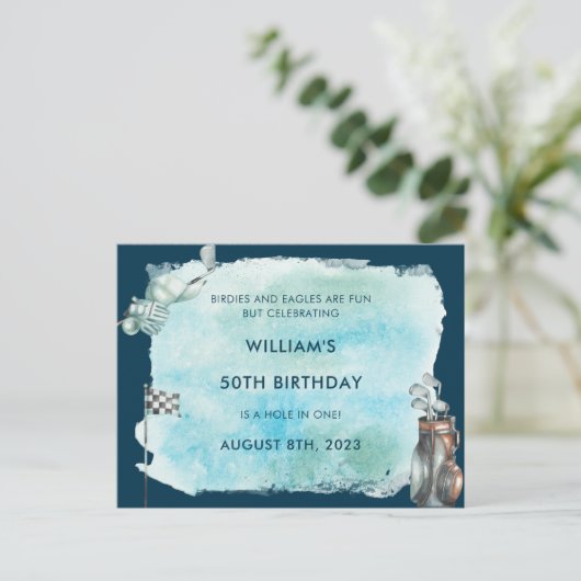 ゴルフ50thバースデーパーティー水の色 ポストカード (スタンド正面)