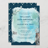 ゴルフ50thバースデーパーティー水の色 招待状 (正面/裏面)