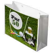 ゴルフ50th誕生日ボールとティー付きビール ラージペーパーバッグ (正面アングル)