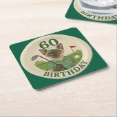 ゴルフ60番目の誕生日のためのボールとティー スクエアペーパーコースター (アングル)