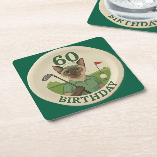 ゴルフ60番目の誕生日のためのボールとティー スクエアペーパーコースター (アングル)