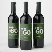 ゴルフ60番目の誕生日ゴルファーとゴルフボールとティー ワインラベル (ボトル)