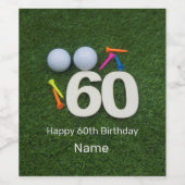 ゴルフ60番目の誕生日ゴルファーとゴルフボールとティー ワインラベル (シングルラベル)