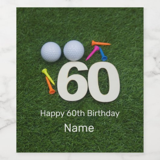 ゴルフ60番目の誕生日ゴルファーとゴルフボールとティー ワインラベル (シングルラベル)