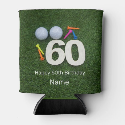 ゴルフ60番目の誕生日ゴルファーとゴルフボールとティー 缶クーラー (正面)