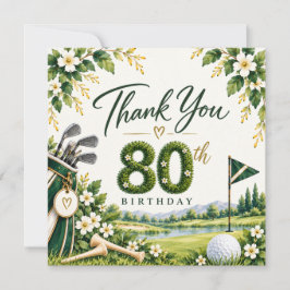 ゴルフ80歳の誕生日グリーン水彩ゴルフコース サンキューカード
