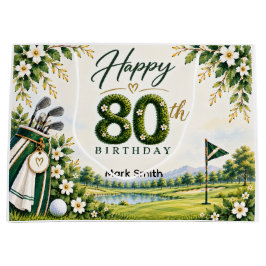 ゴルフ80歳の誕生日グリーン水彩ゴルフコース ラージペーパーバッグ