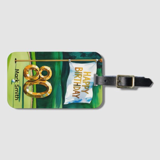 ゴルフ80th誕生日オン緑 ラゲッジタグ (正面横)