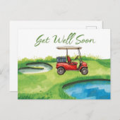 ゴルフ すぐに回復してね。緑のゴルフコースでゴルフカート ポストカード (正面/裏面)