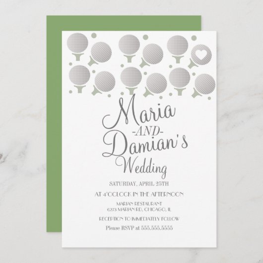 ゴルフ ウェディング スポーツ ドット アンド ティーズ 招待状 (正面/裏面)