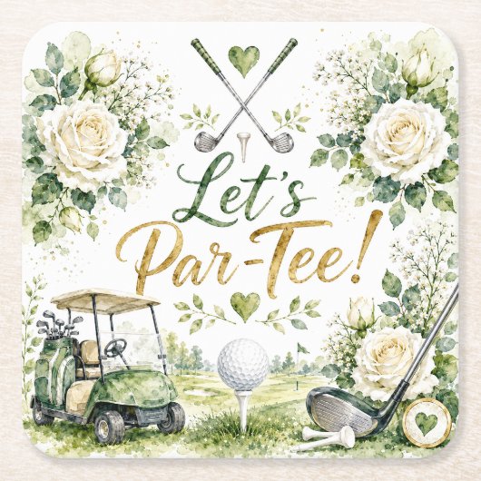 ゴルフ ウェディング フラワー Let's Par Tee  スクエアペーパーコースター (正面)