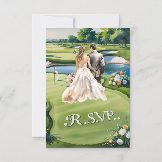 ゴルフ ウェディング R.S.V.P. 返信 水彩画スタイル (正面)