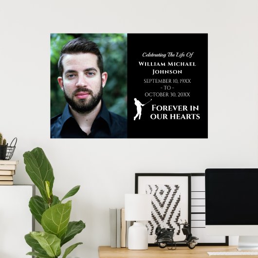 ゴルフ カスタム フォト 永遠に私たちの心の中に 追悼記念 ポスター (ホームオフィス)