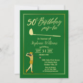 ゴルフ クラシック グリーン ゴールド 女性 50歳の誕生日 招待状 (正面)
