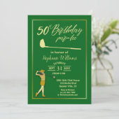 ゴルフ クラシック グリーン ゴールド 女性 50歳の誕生日 招待状 (スタンド正面)
