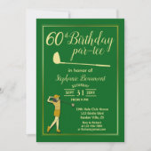 ゴルフ クラシック グリーン ゴールド 女性 60歳の誕生日 招待状 (正面)