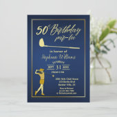ゴルフ クラシック ブルー ゴールデン 女性 50歳の誕生日 招待状 (スタンド正面)