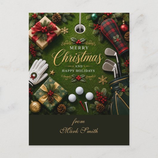 ゴルフ クリスマス ホリデー ポストカード (正面)