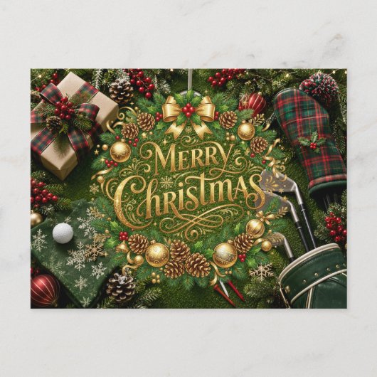 ゴルフ クリスマス ホリデー ポストカード (正面)