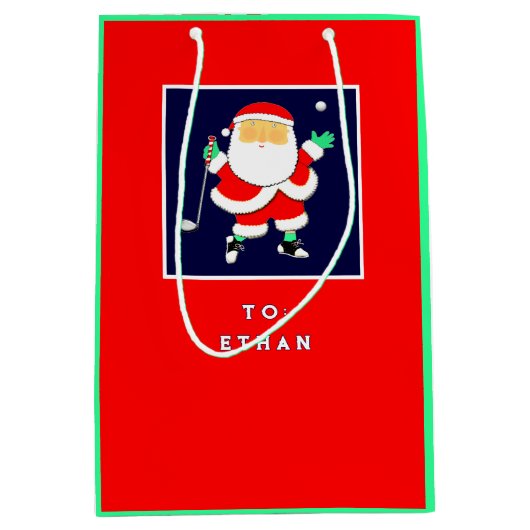 ゴルフ クリスマス ホリデー ミディアムペーパーバッグ (正面)