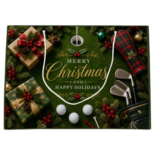 ゴルフ クリスマス ホリデー ラージペーパーバッグ (正面)