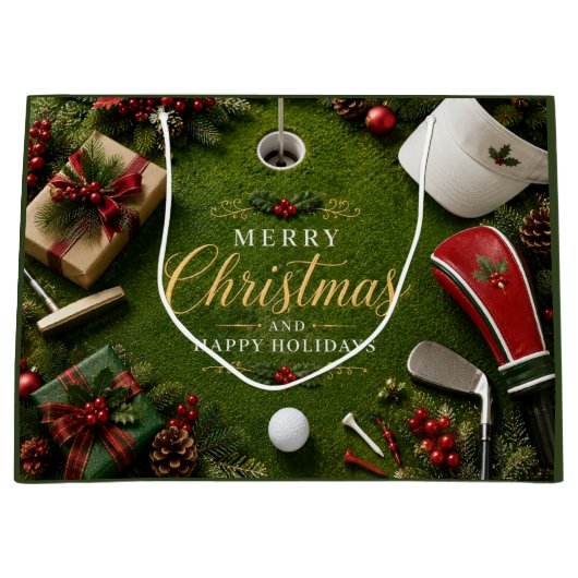 ゴルフ クリスマス ホリデー ラージペーパーバッグ (正面)