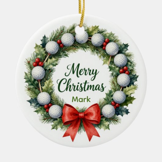ゴルフ クリスマス リース セラミックオーナメント (正面)