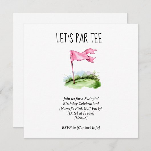 ゴルフ グリーン上のゴルフ旗と一緒にParでお祝いしよう 招待状 (正面/裏面)