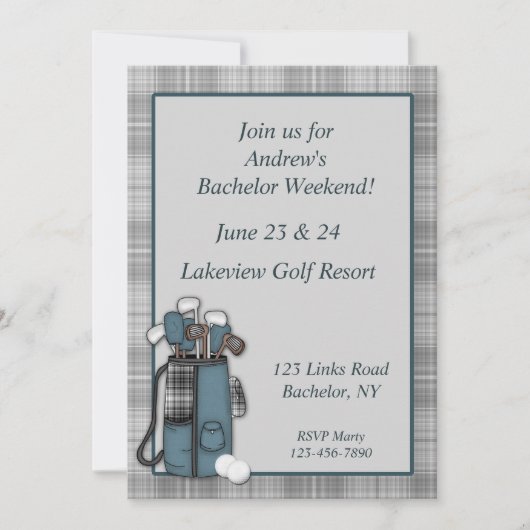 ゴルフ グレー 格子 招待状 (正面)