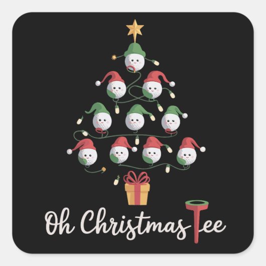 ゴルフ ゴルファー おもしろい クリスマスTシャツ スクエアシール (正面)