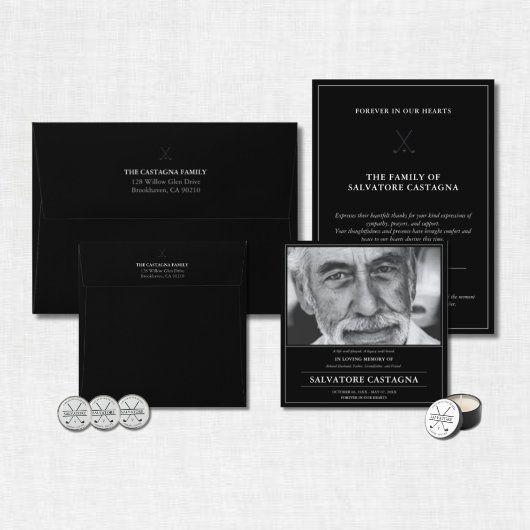 ゴルフ セレブレーション・オブ・ライフ ブラック フォト メモリアル 招待状