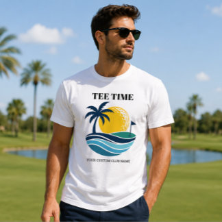 ゴルフ トロピカル パームツリー 日没 カスタムテキスト Tシャツ