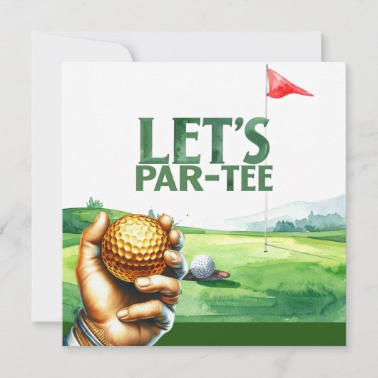 ゴルフ パーティーの招待状 Let's Par-Tee パッティンググリーン 招待状 (正面)