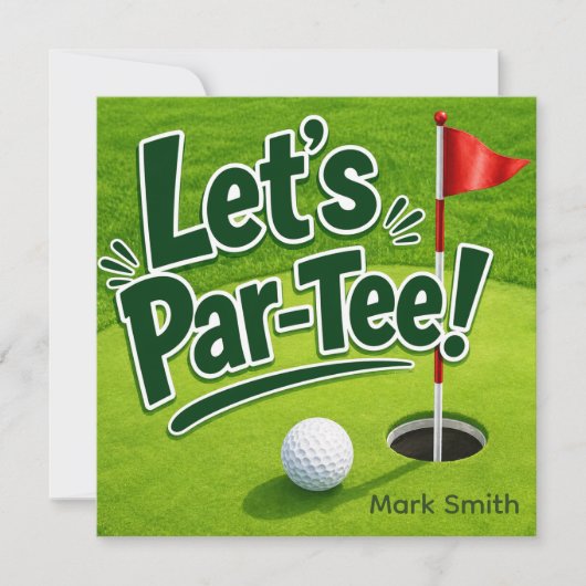 ゴルフ パーティーの招待状 Let's Par-Tee パッティンググリーン 招待状 (正面)