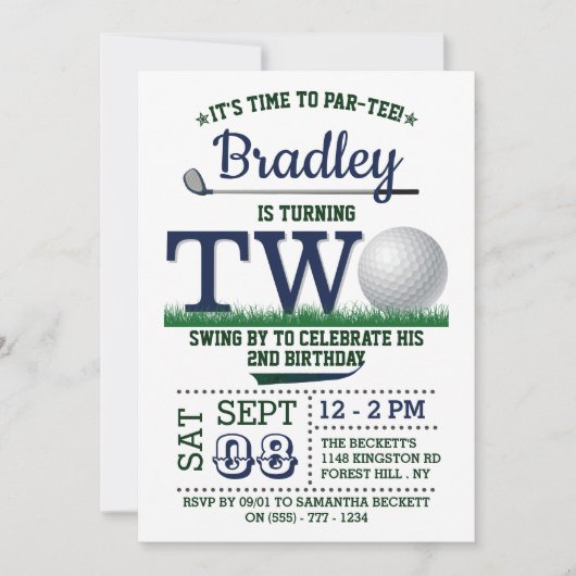 ゴルフ パーティー 2歳の誕生日 招待状 (正面)