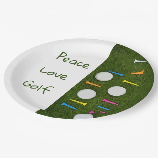 ゴルフ·ピースはゴルフ·ボールとティーを持つバーディーを愛する ペーパープレート (アングル)