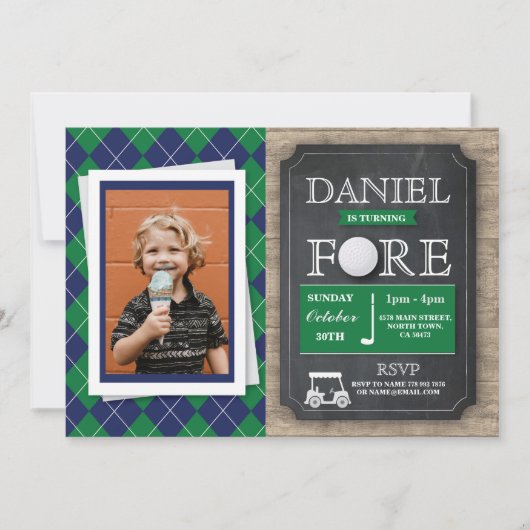 ゴルフ フォー ゴルフ ゴルフィング 4歳の誕生日パーティーの写真 招待状 (正面)