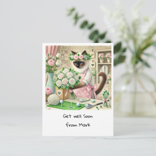 ゴルフ フラワーデザイナー  猫好きのための 早期回復メッセージカード ポストカード (スタンド正面)