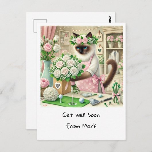 ゴルフ フラワーデザイナー  猫好きのための 早期回復メッセージカード ポストカード