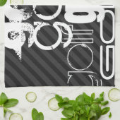 ゴルフ、ブラック&ダークグレーストライプ キッチンタオル (折り畳み)