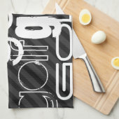 ゴルフ、ブラック&ダークグレーストライプ キッチンタオル (四つ折り)