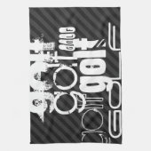 ゴルフ、ブラック&ダークグレーストライプ キッチンタオル (縦)