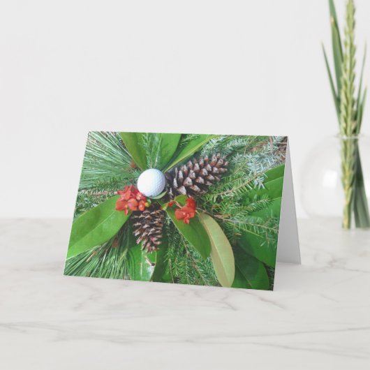ゴルフ・ボールのマツ円錐形および常緑樹のクリスマス シーズンカード (正面)