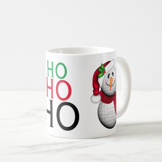 ゴルフ・ボールの雪だるまのサンタのクリスマス コーヒーマグカップ (正面右)