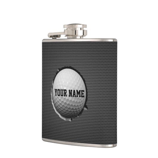 ゴルフ・ボールは暗い金属の背景を埋め込みます フラスク (左)