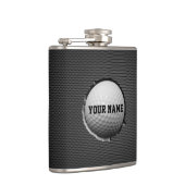 ゴルフ・ボールは暗い金属の背景を埋め込みます フラスク (右)