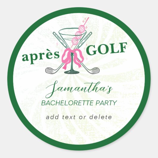 ゴルフ・マティーニ・コケット・バウBachelorette Party ラウンドシール (正面)