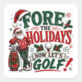 ゴルフ メリークリスマス ゴルフボールとサンタクロース スクエアシール