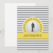 ゴルフ モノグラム ヒンズー語 ゴルファー グレー ストライプ モダン ノートカード (正面/裏面)