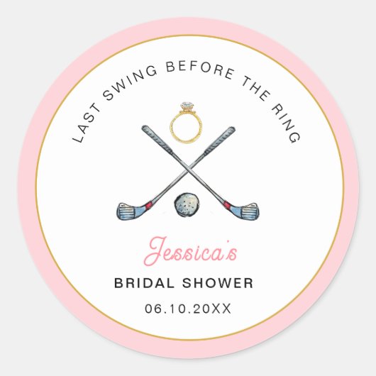 ゴルフ"リングの前の最後のスイング"ブライダルシャワー ラウンドシール (正面)